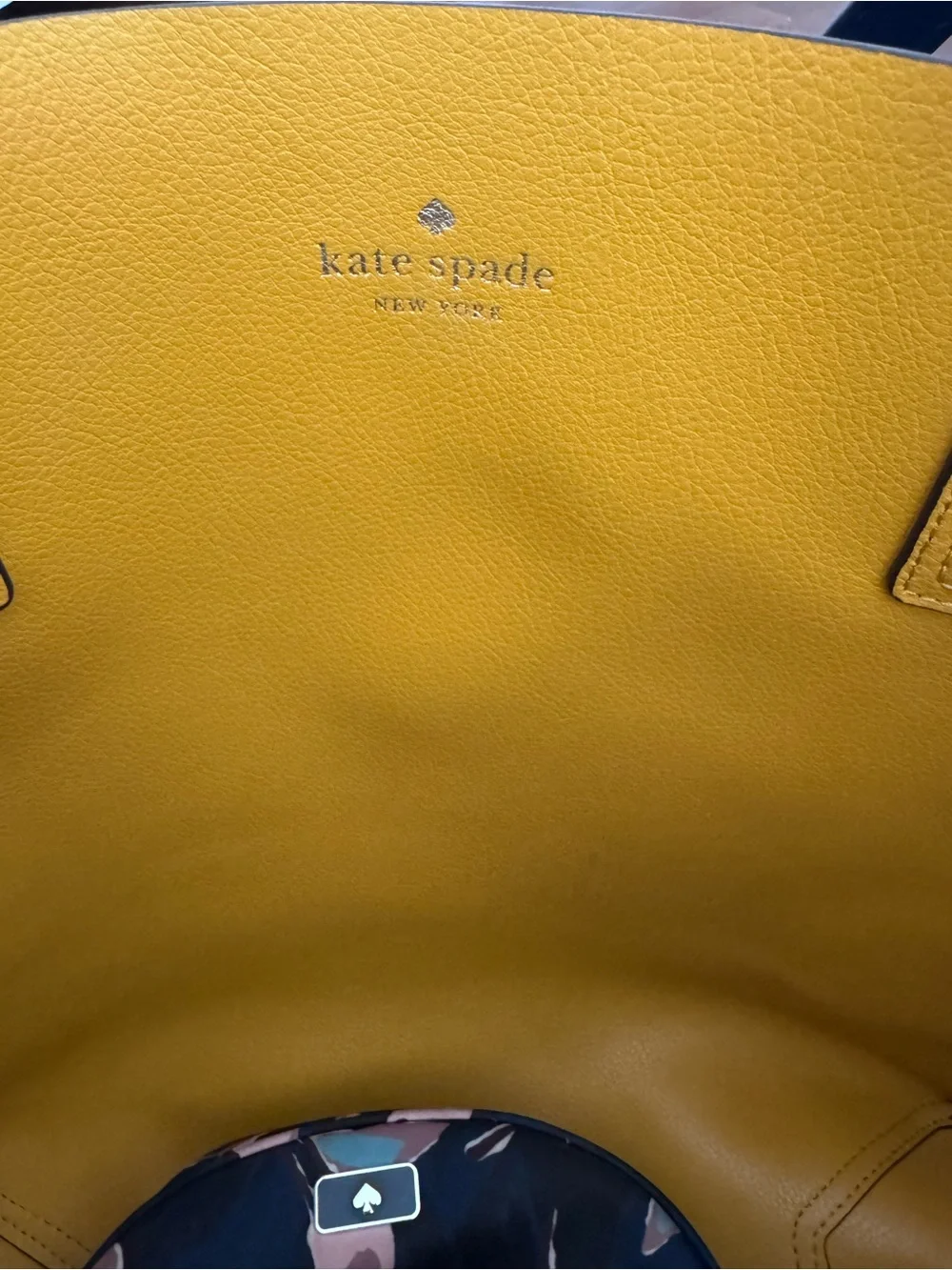 kate spade navy floral tote with yellow interior